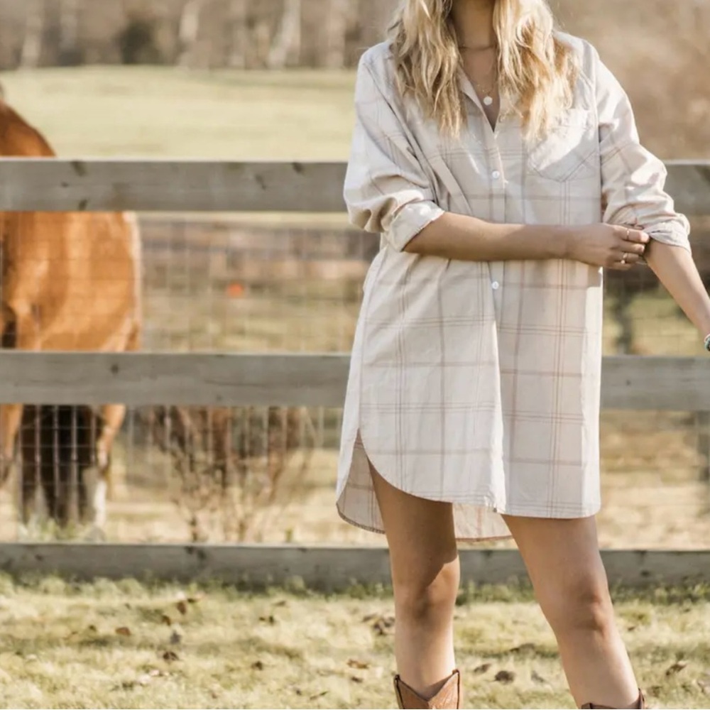 NWT Jackson Rowe Beau Shirt Dress in Sandcastle Plaid S